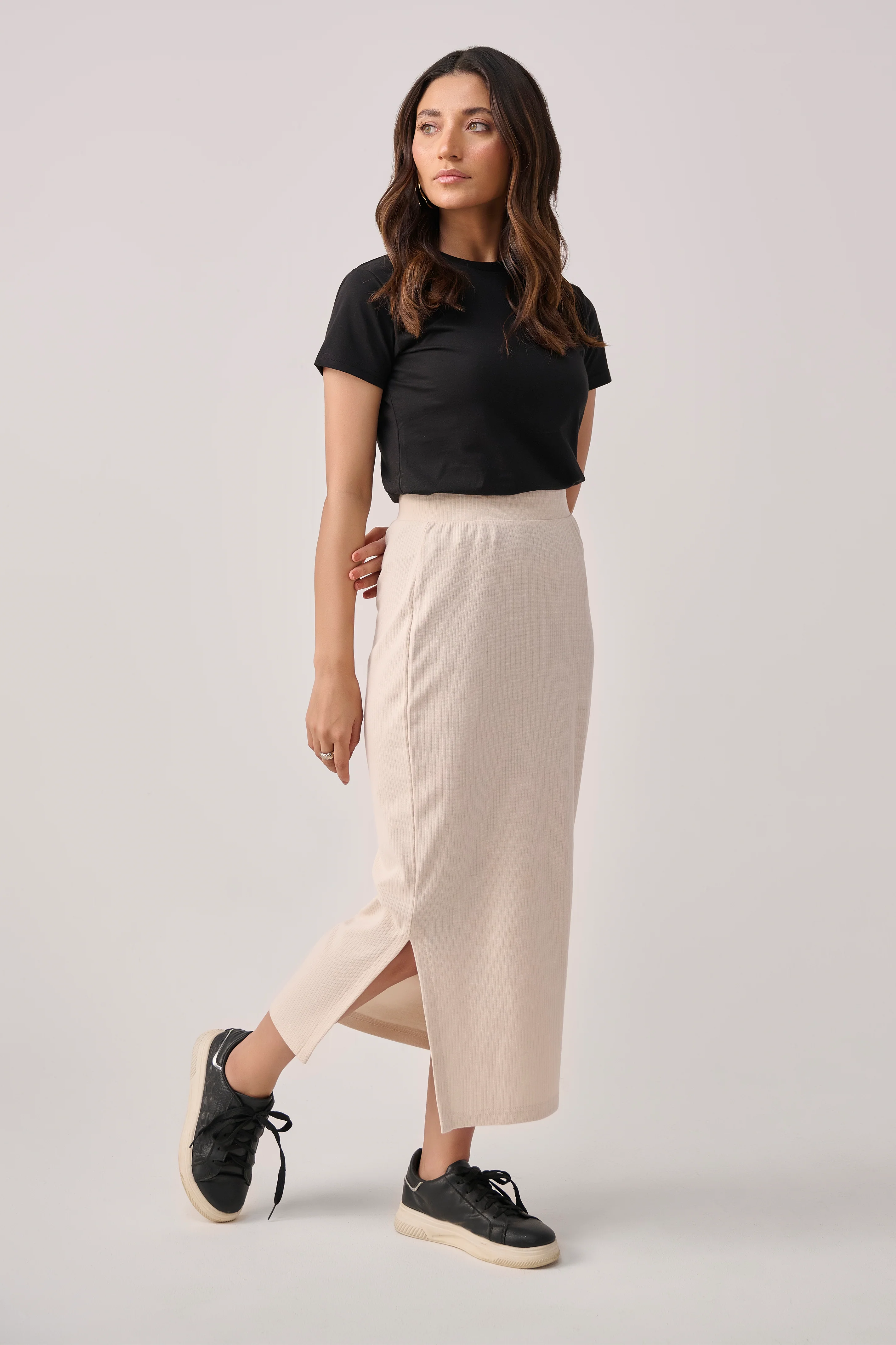 Rib Skirt - Beige - Image 4