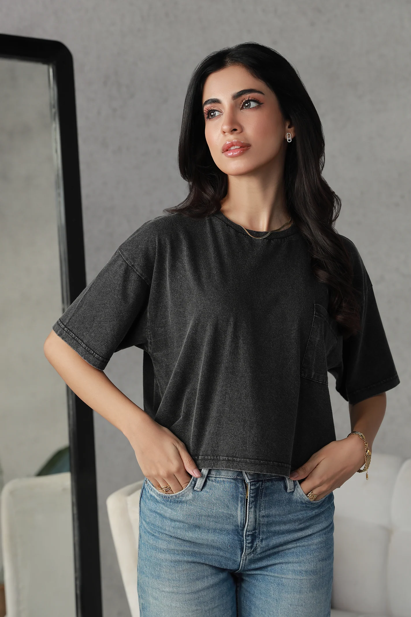 Washed Cropped Tee - Black - Image 2