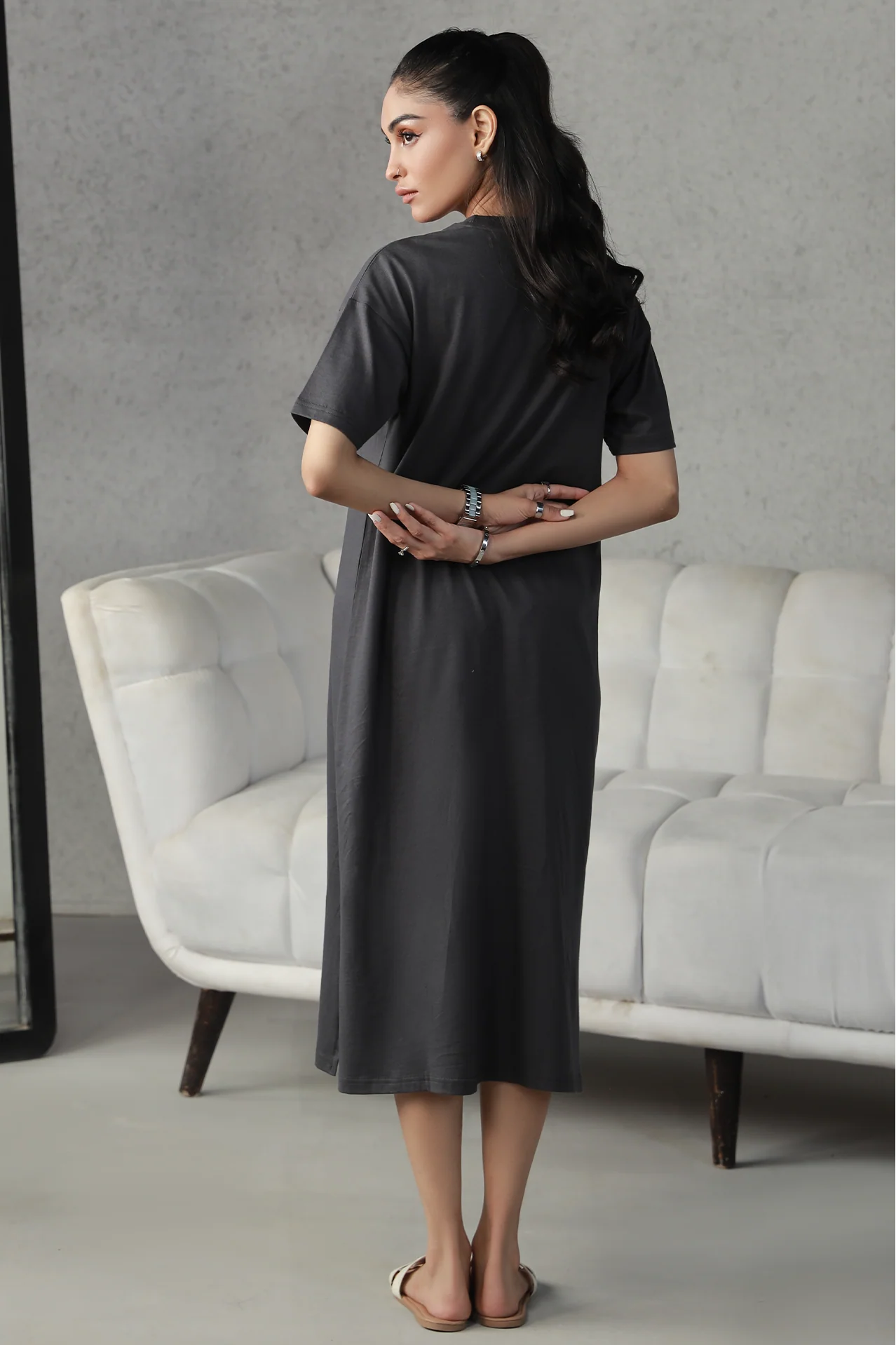 T-Shirt Dress - Charcoal - Image 3