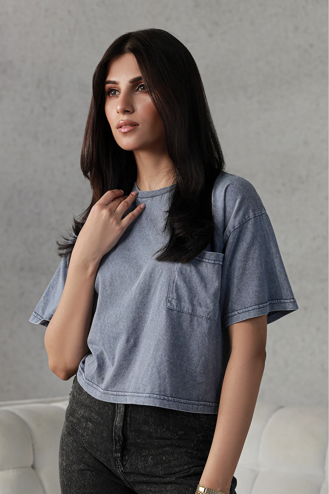 Washed Cropped Tee - Indigo - Image 2