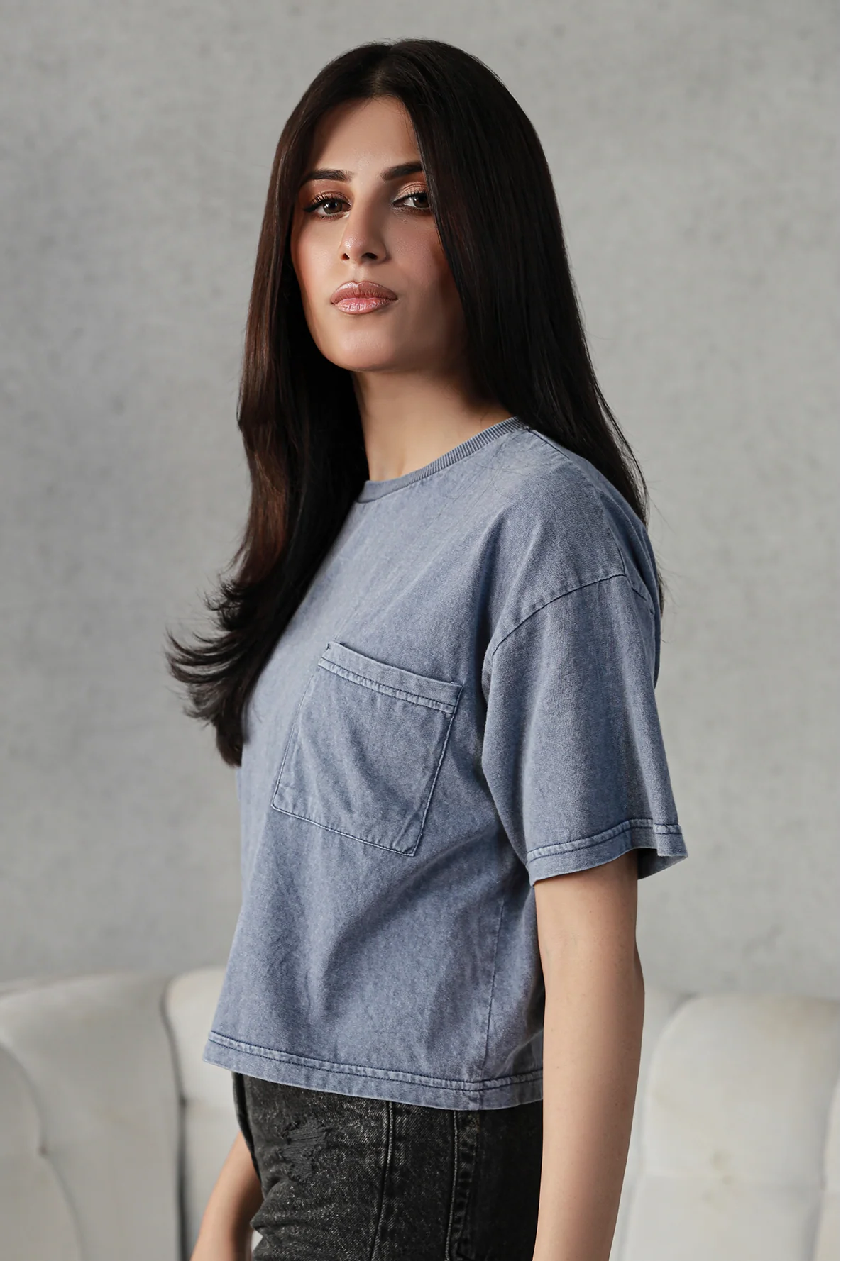 Washed Cropped Tee - Indigo - Image 3