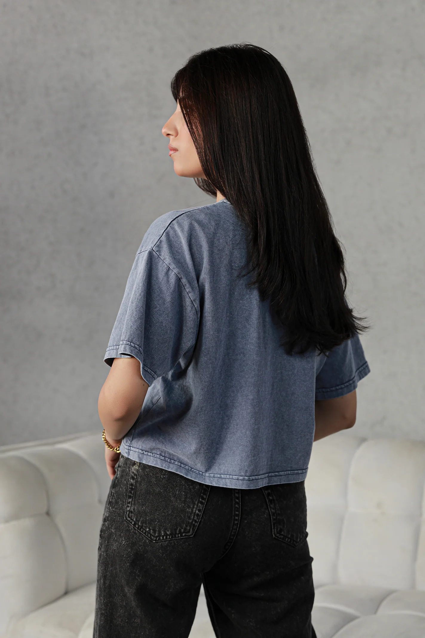 Washed Cropped Tee - Indigo - Image 4