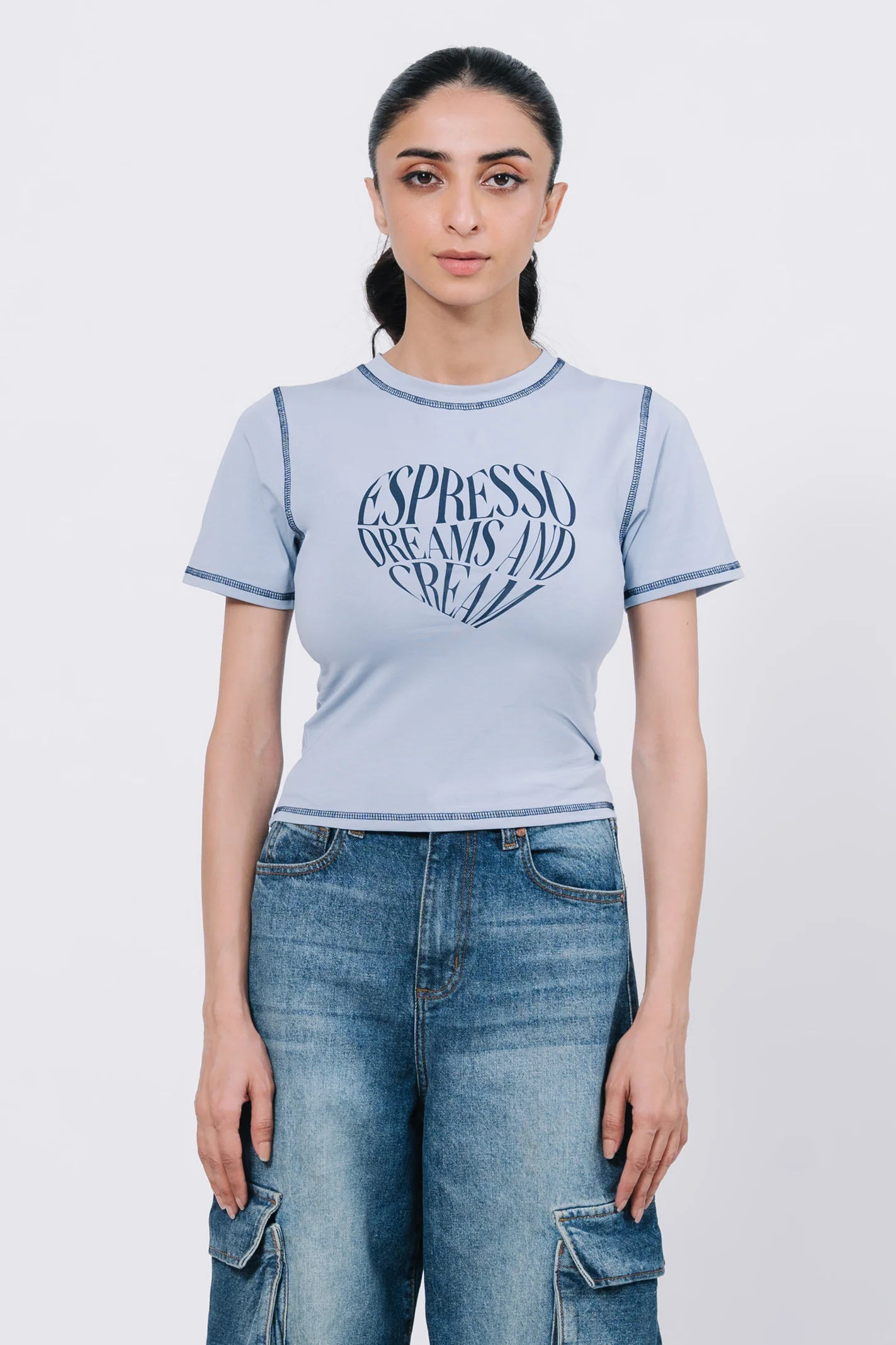 Body Fit Graphic Top - Light Blue - Image 2