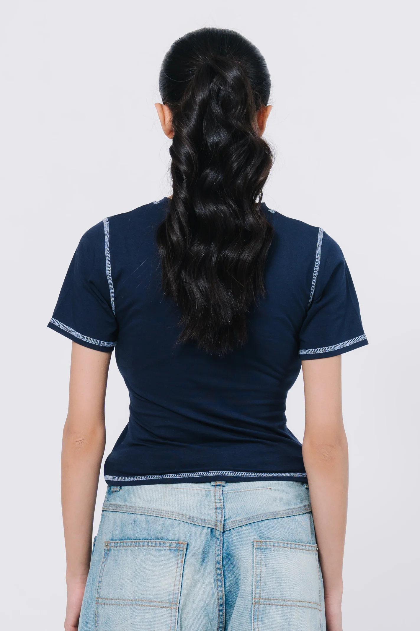 Body Fit Graphic Top - Navy Blue - Image 4