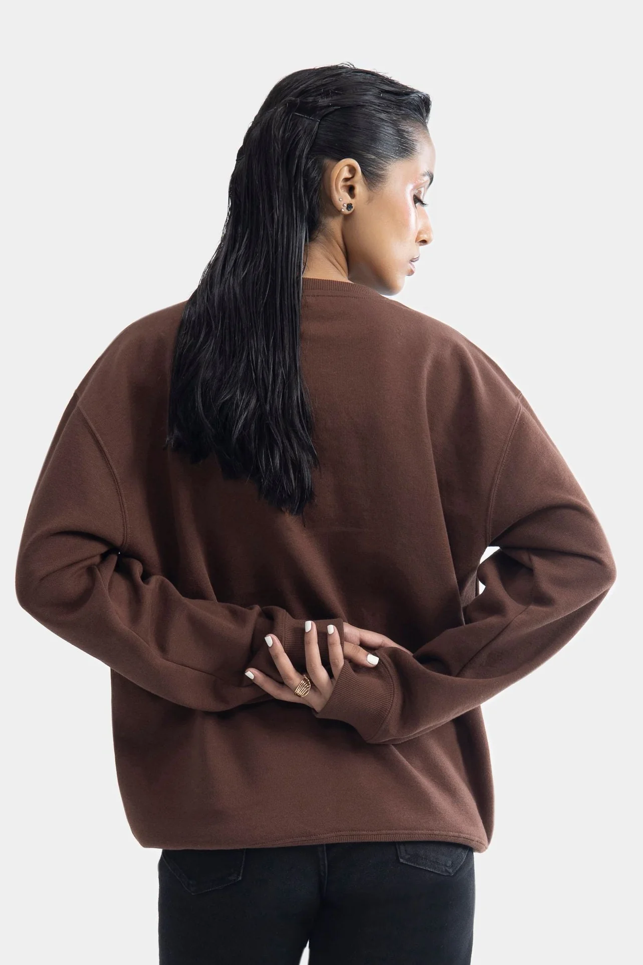 Drop Shoulder Boucle Sweatshirt - Brown - Image 3