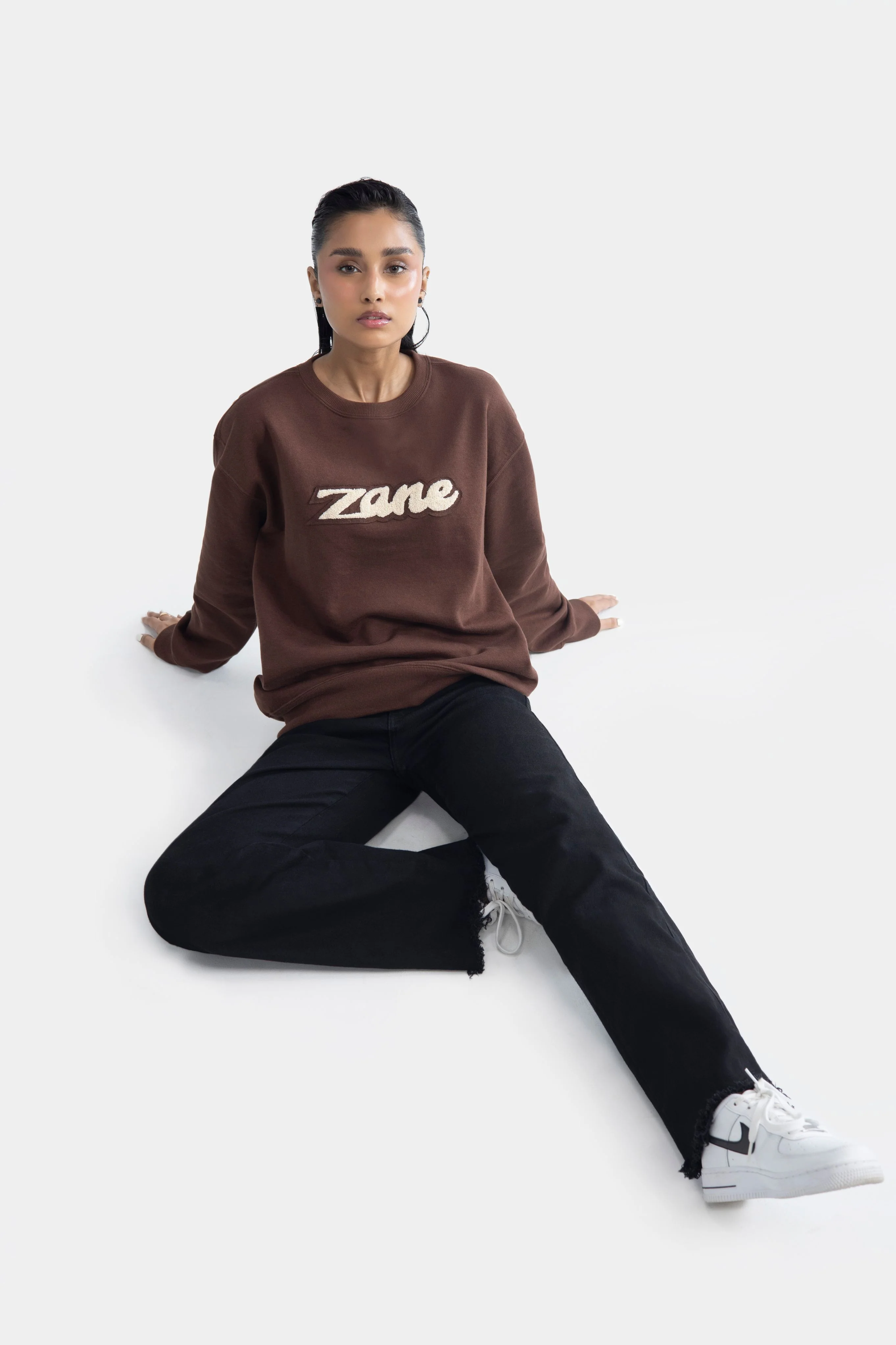 Drop Shoulder Boucle Sweatshirt - Brown - Image 6