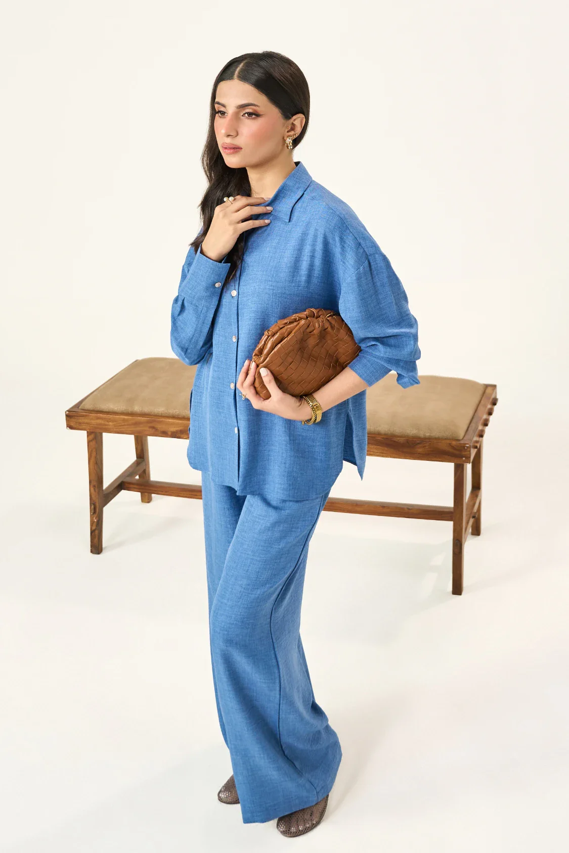 Button-down Co-Ord Set - Warm Blue - Image 10