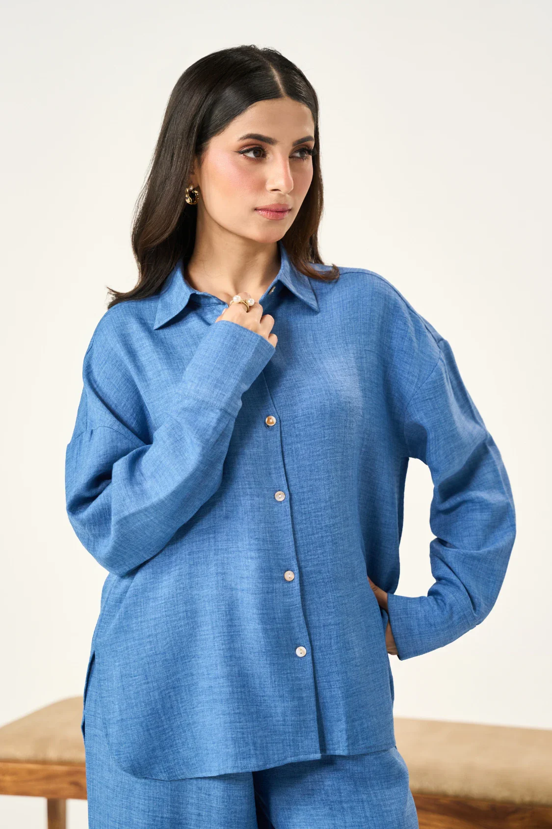 Button-down Co-Ord Set - Warm Blue - Image 4
