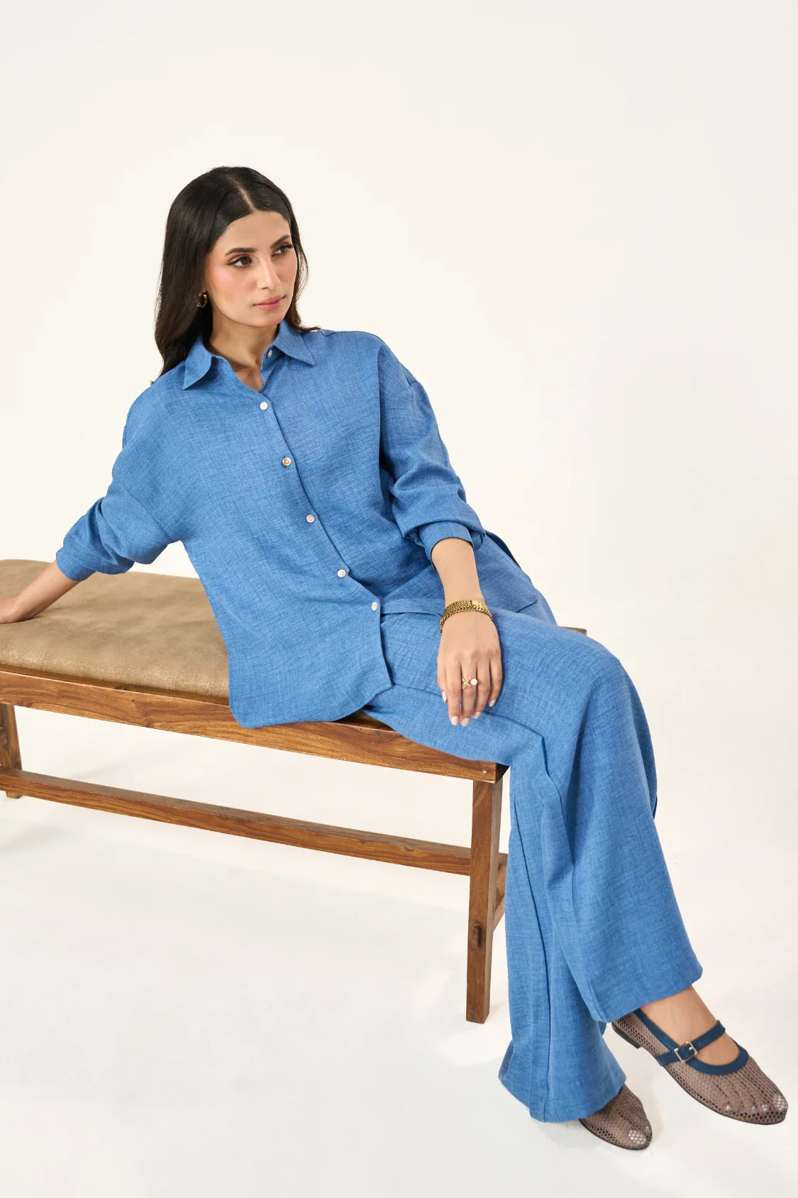 Button-down Co-Ord Set - Warm Blue - Image 9