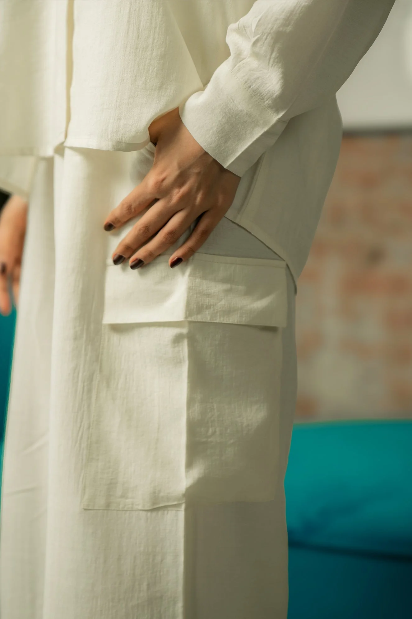 Co-ord Set with Cargo Pants - Cream - Image 5