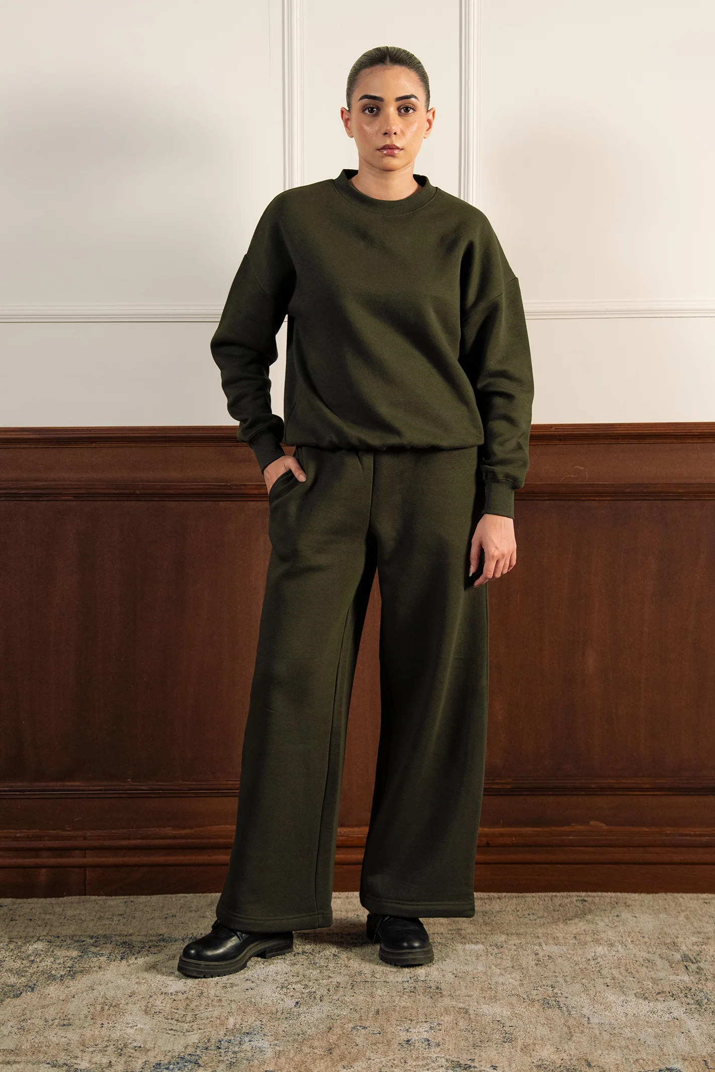 Classic Crew Neck Sweatshirt - Dark Green - Image 6