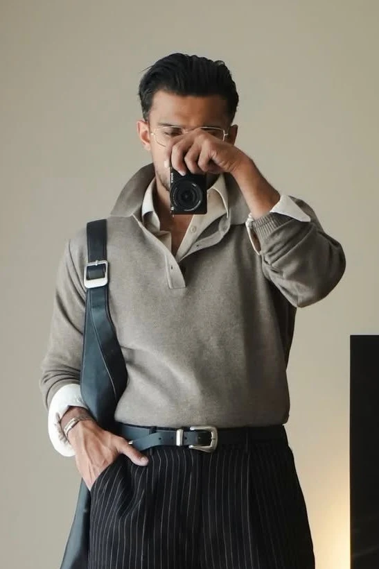 Classic Knitted Polo Shirt β Camel - Image 6