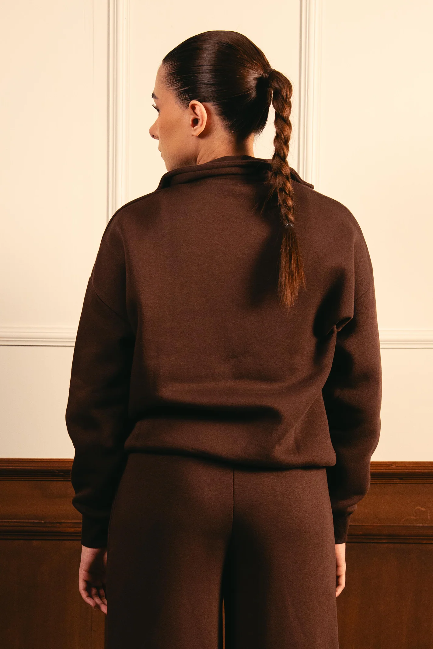 Women Classic Quarter Zip-up Sweatshirt - Brown - Image 4