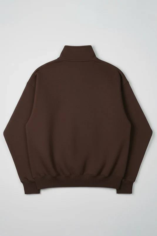 Women Classic Quarter Zip-up Sweatshirt - Brown - Image 6