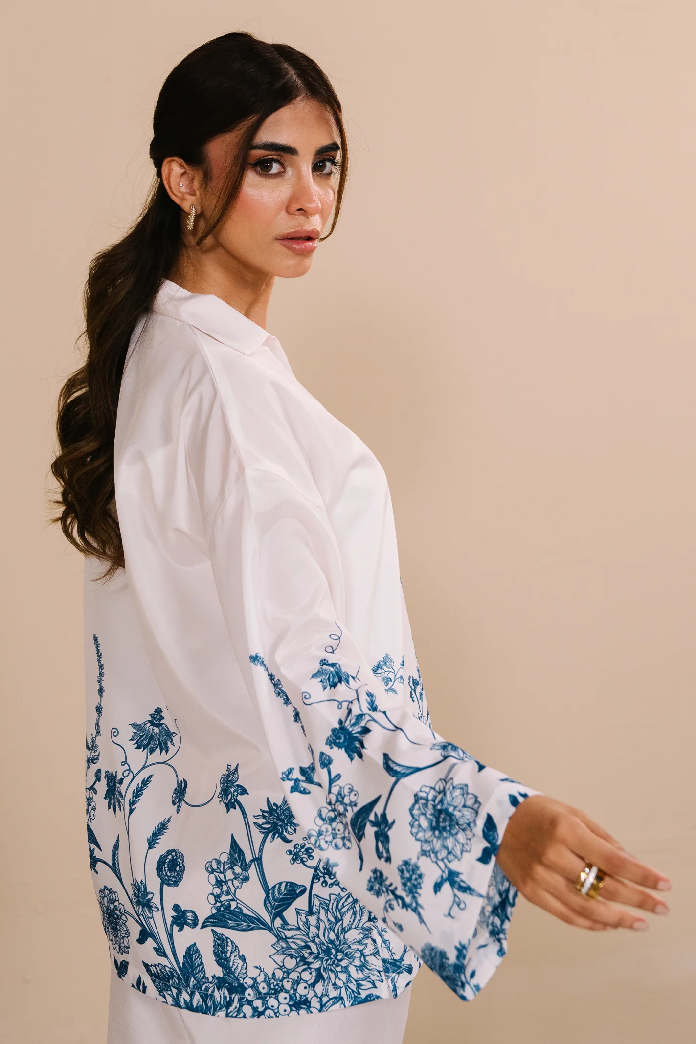 Collared Printed Co-ord Set - White - Image 4