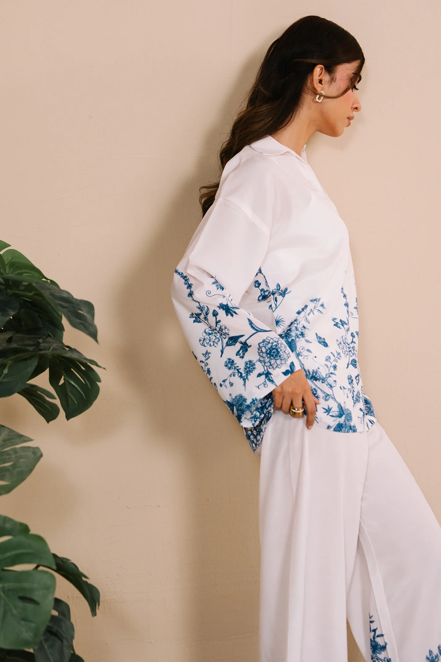 Collared Printed Co-ord Set - White - Image 6