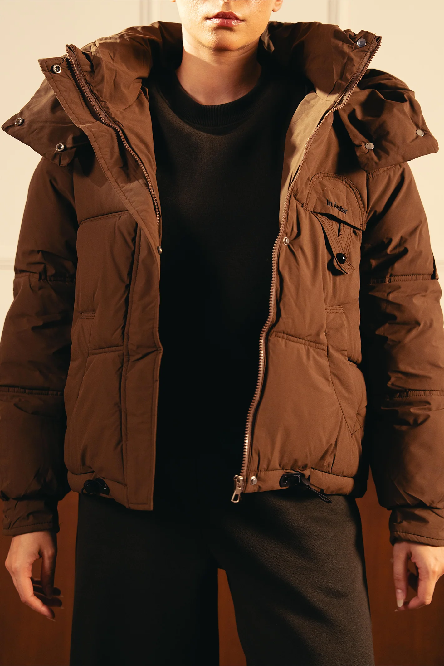 Cozy Hooded Puffer Jacket - Coffee - Image 3