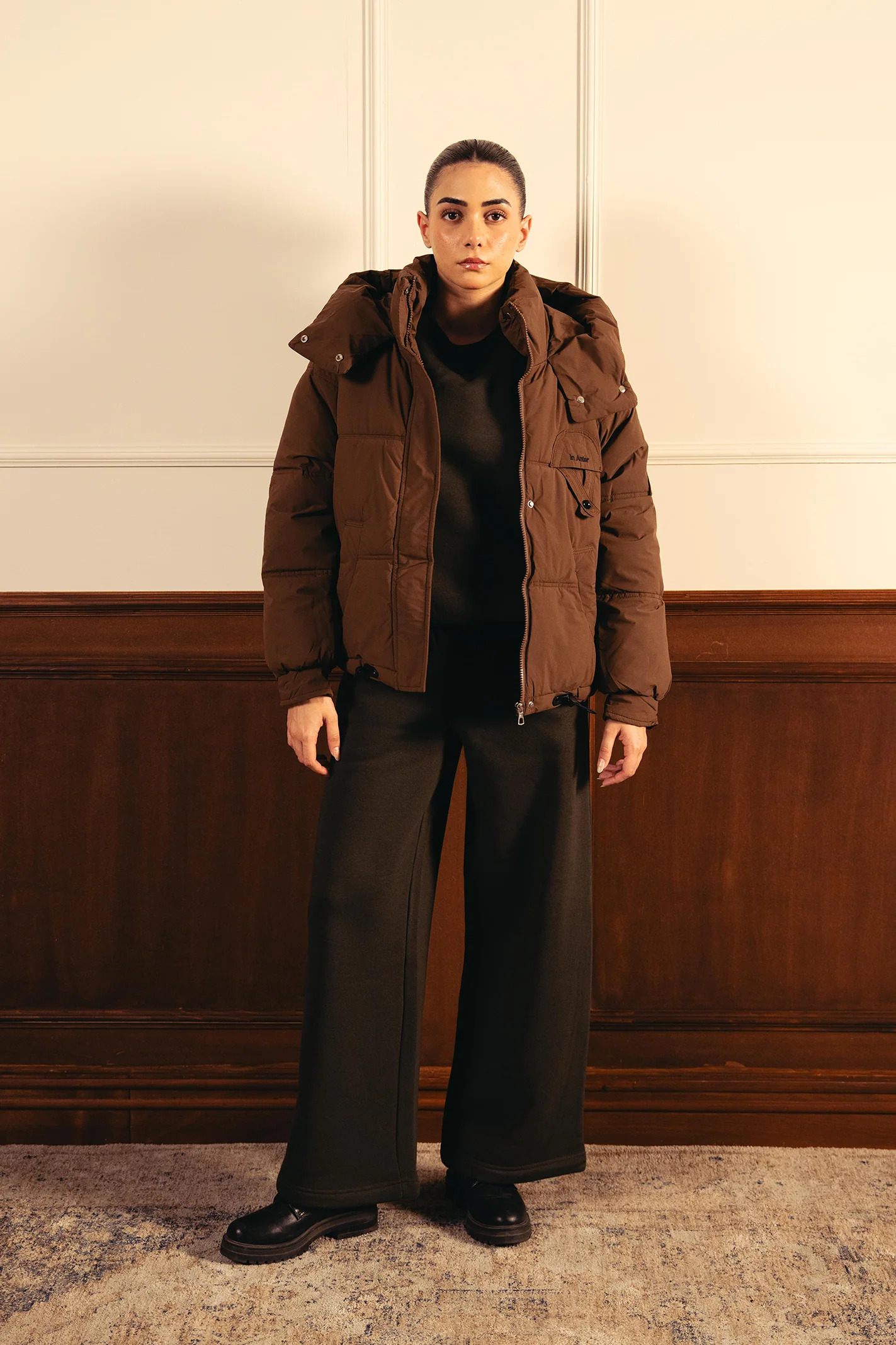 Cozy Hooded Puffer Jacket - Coffee - Image 4