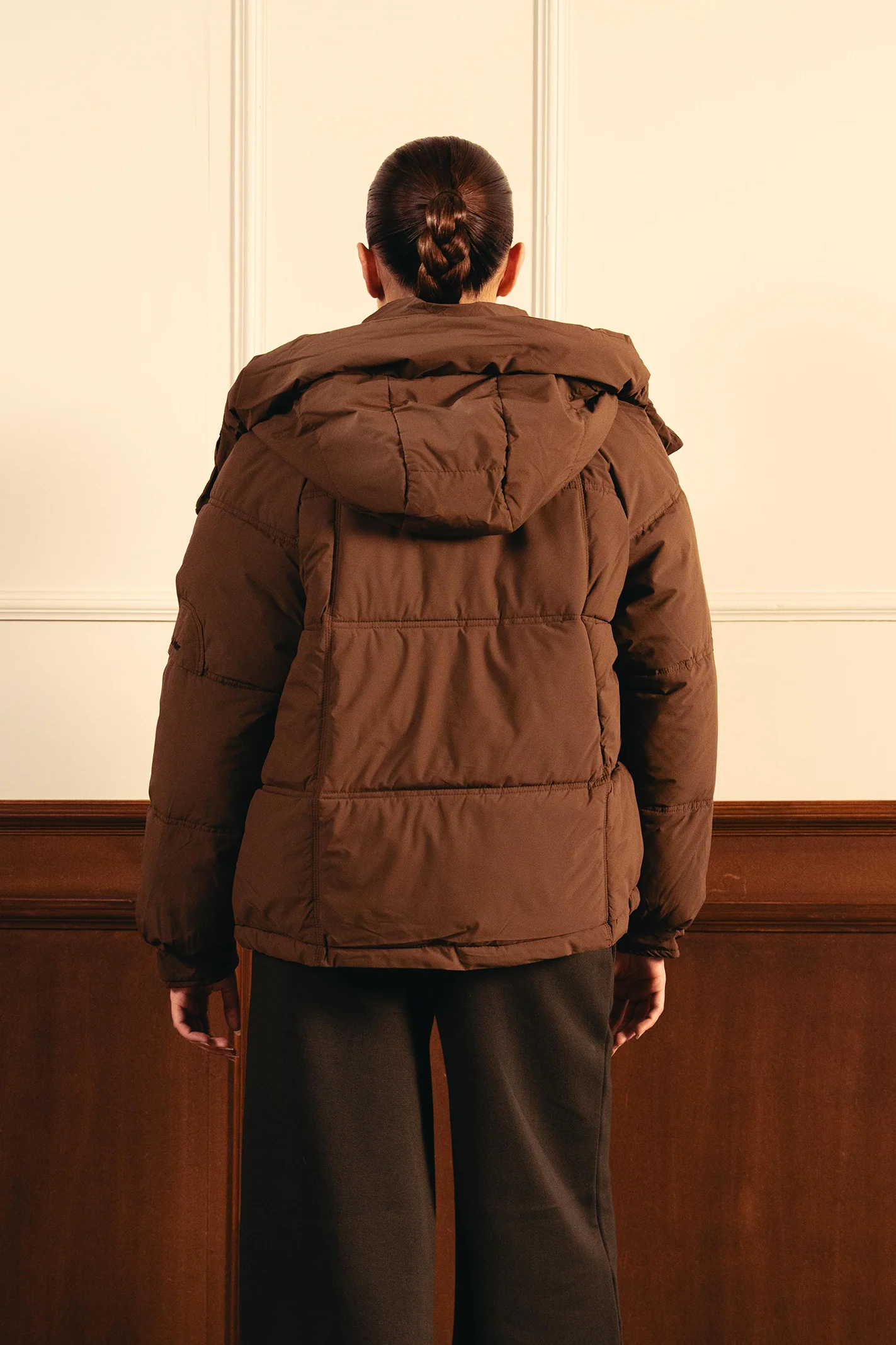 Cozy Hooded Puffer Jacket - Coffee - Image 5