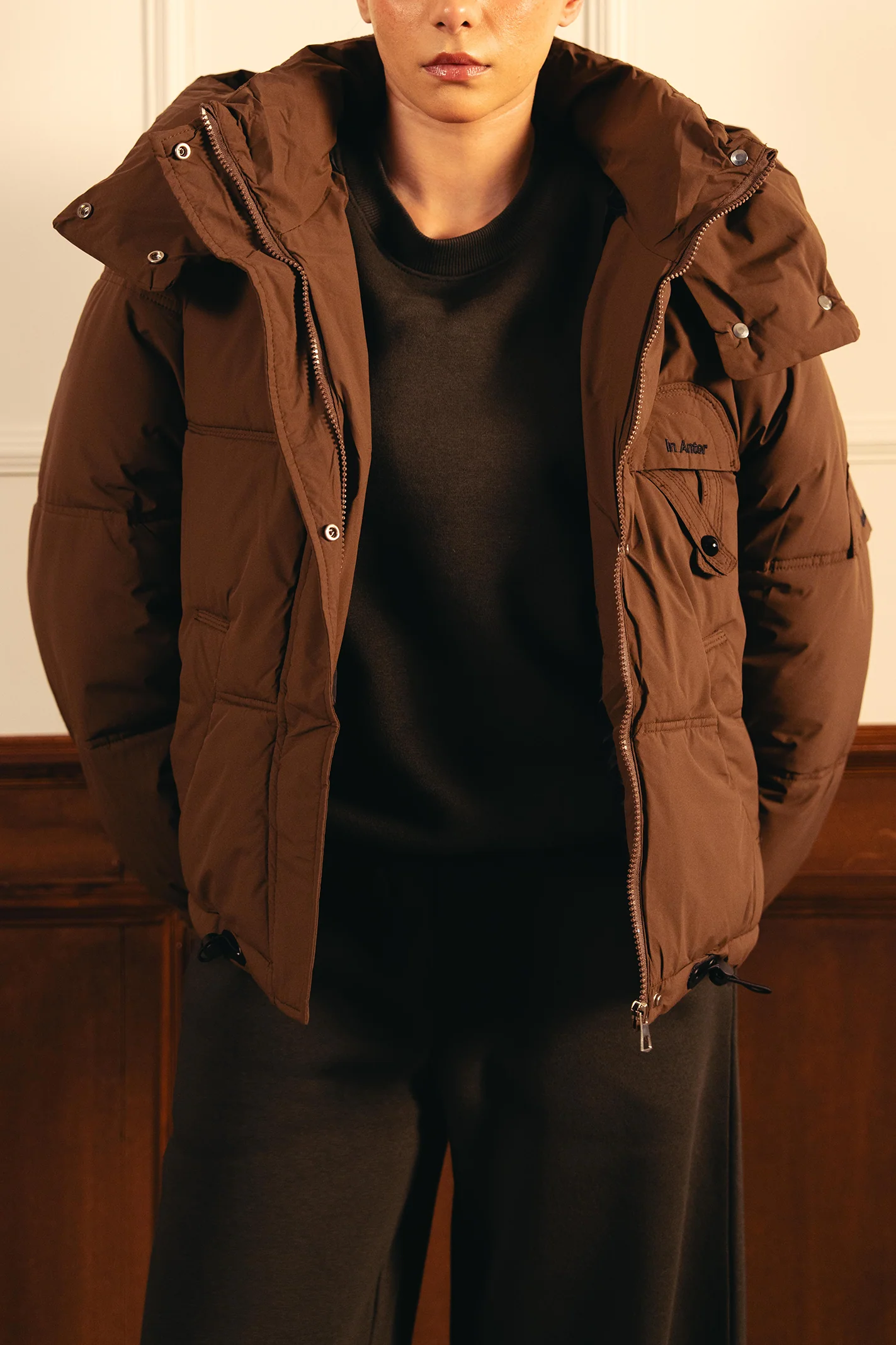 Cozy Hooded Puffer Jacket - Coffee - Image 6