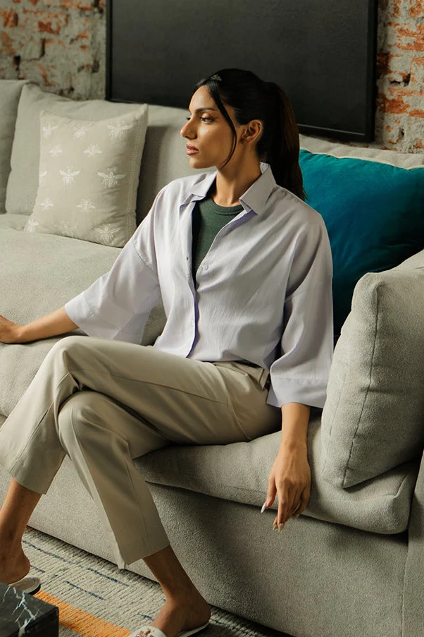 Cropped Box Fit Shirt - Lilac - Image 5