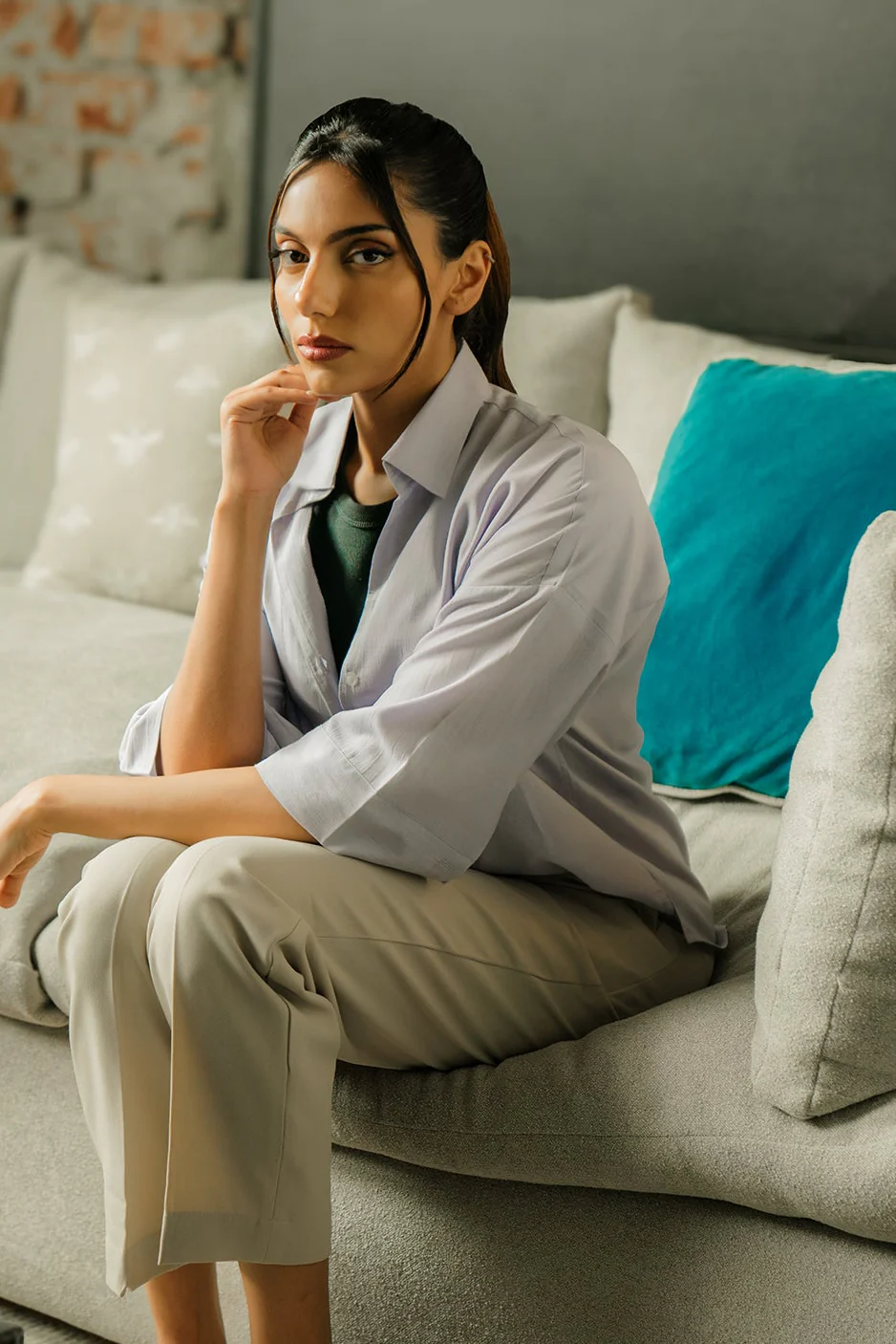 Cropped Box Fit Shirt - Lilac - Image 6