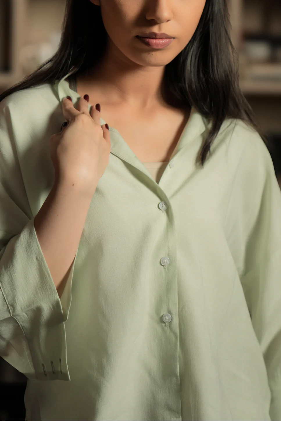 Cropped Box Fit Shirt - Pastel Green - Image 4
