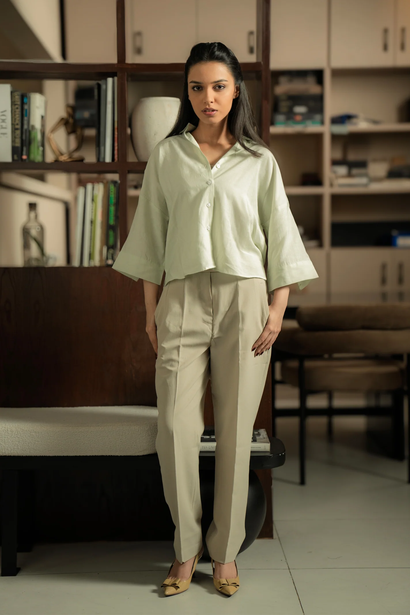 Cropped Box Fit Shirt - Pastel Green - Image 5