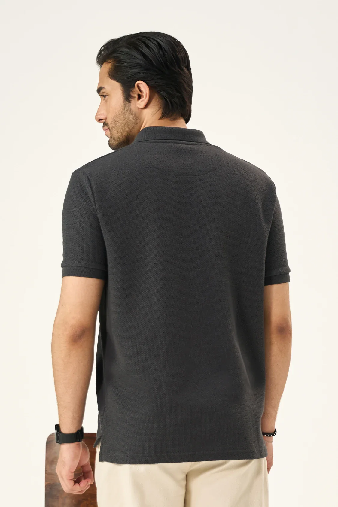 Diamond Texture Polo Shirt - Charcoal - Image 3