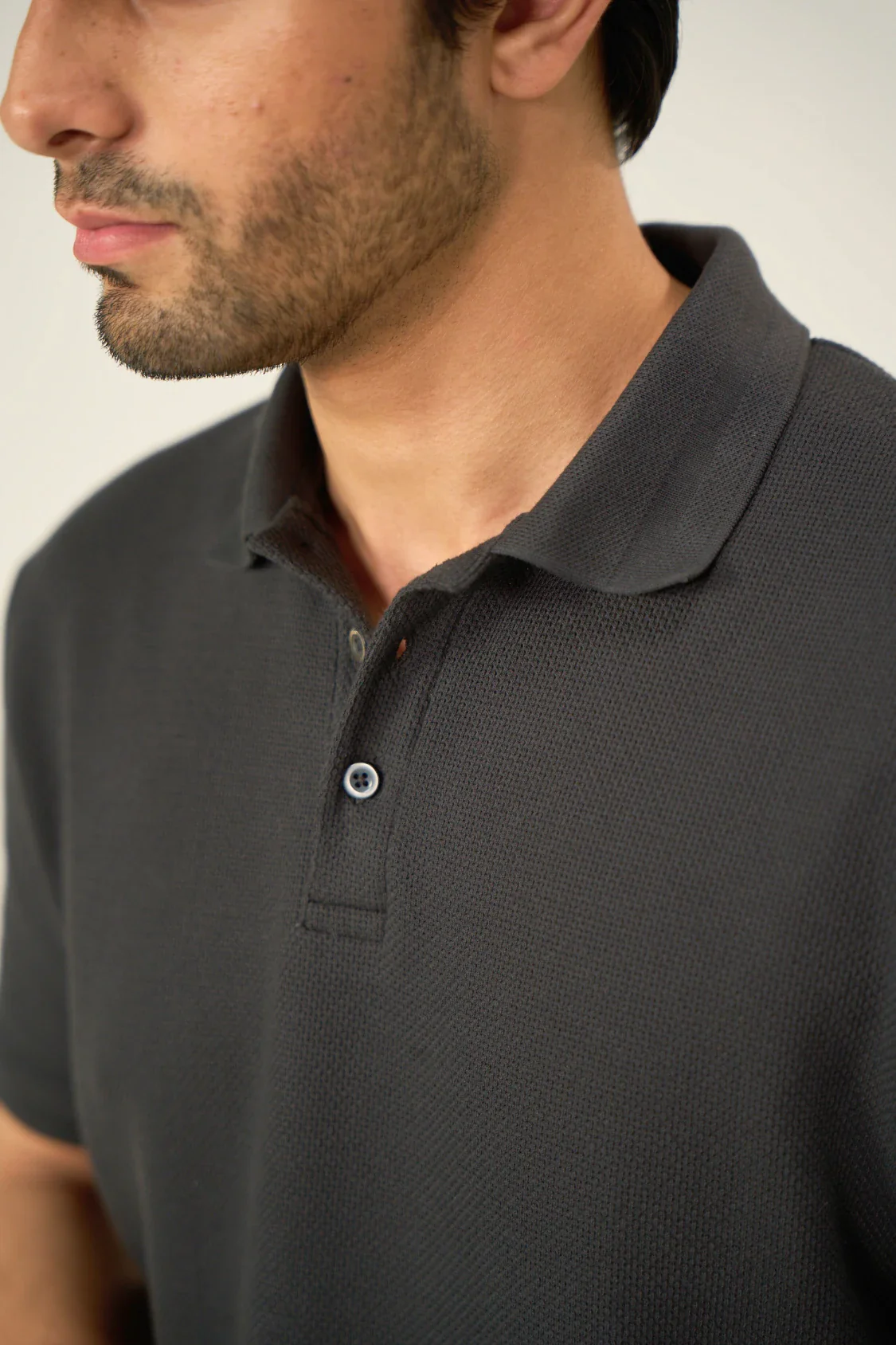 Diamond Texture Polo Shirt - Charcoal - Image 4