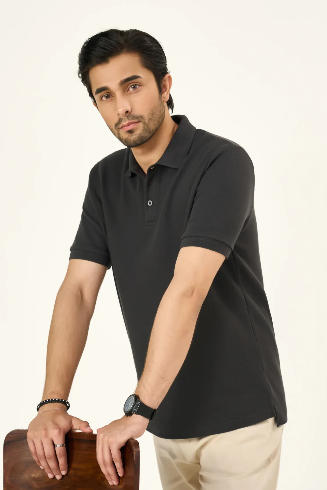 Diamond Texture Polo Shirt - Charcoal - Image 6