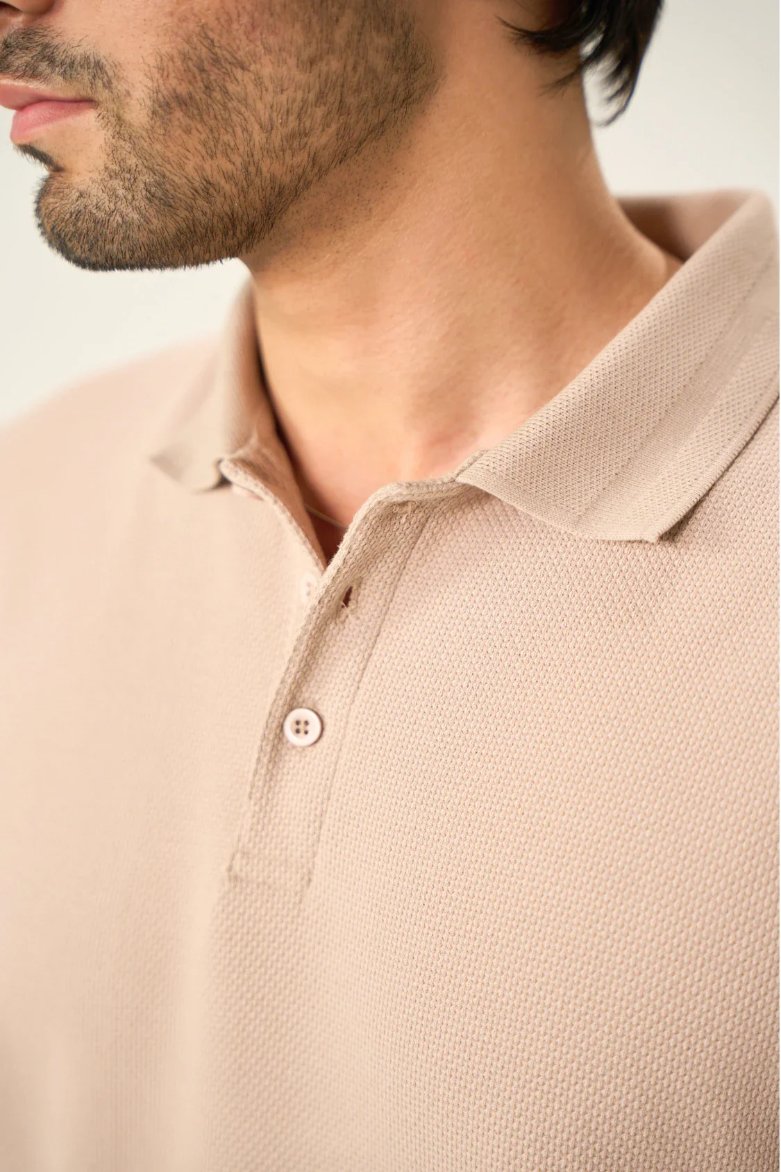 Diamond Texture Polo Shirt - Sand - Image 4