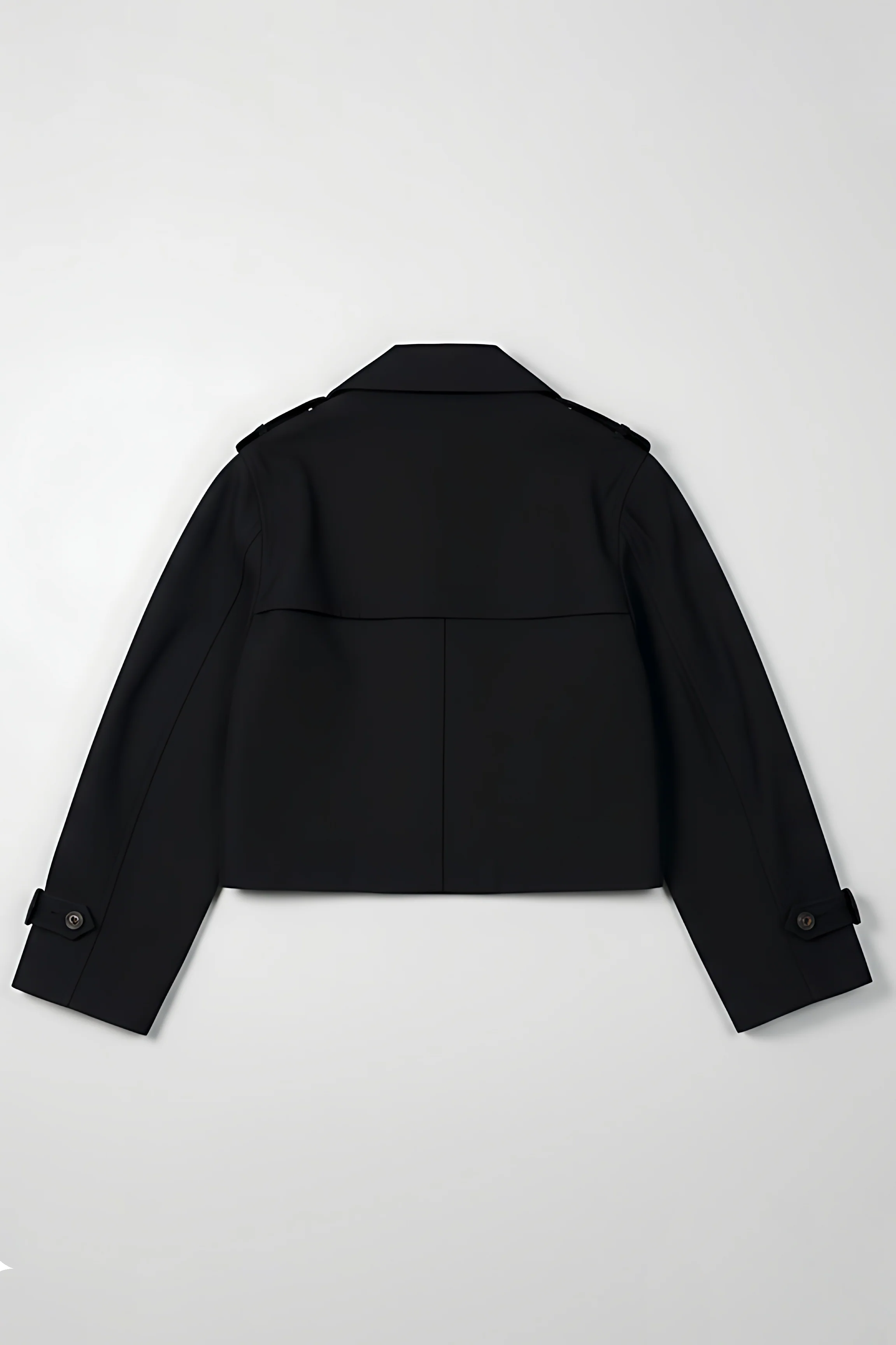 Double Breasted Cropped Trench Coat - Black - Image 6