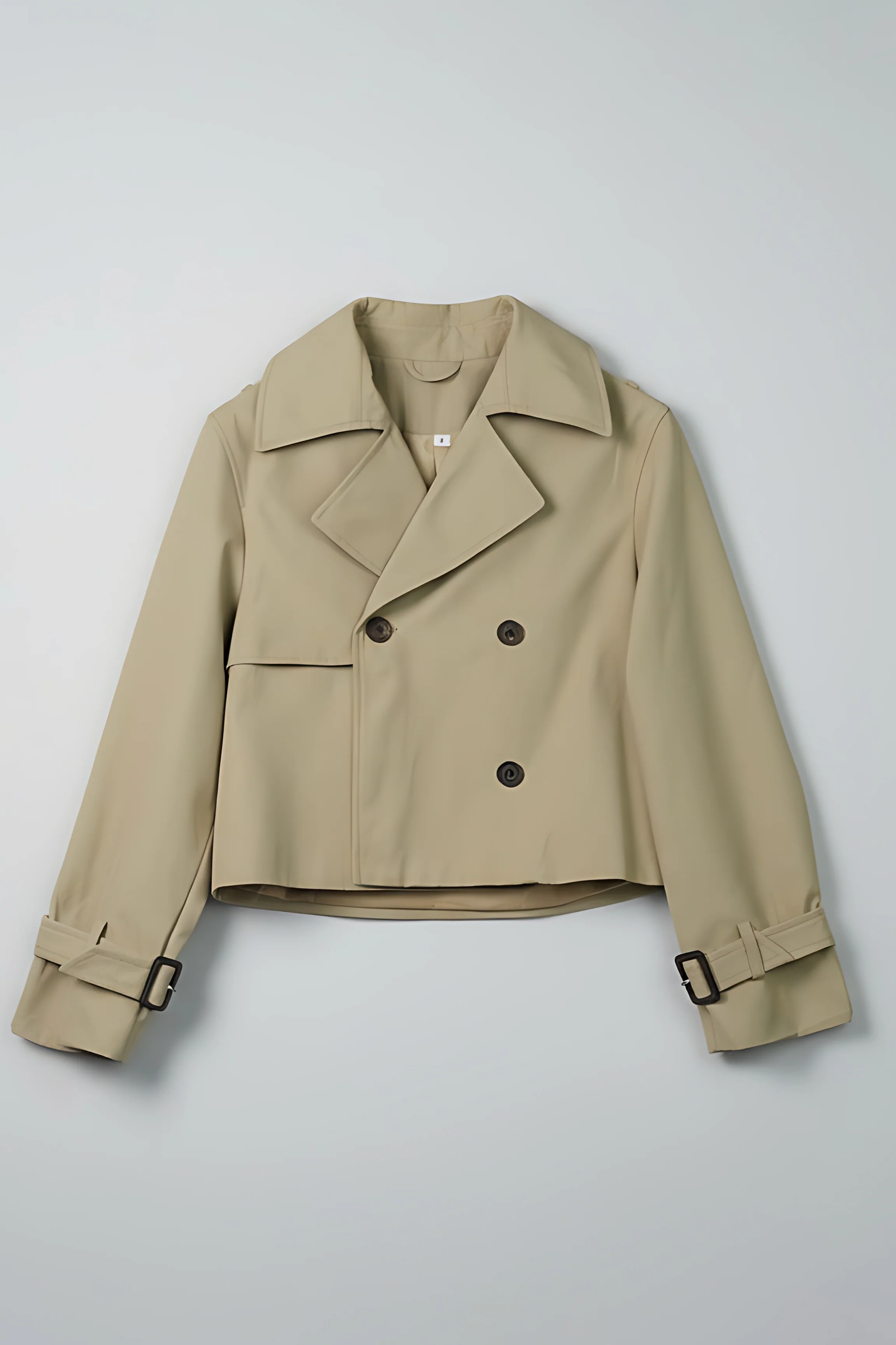 Double Breasted Cropped Trench Coat - Khaki - Image 6