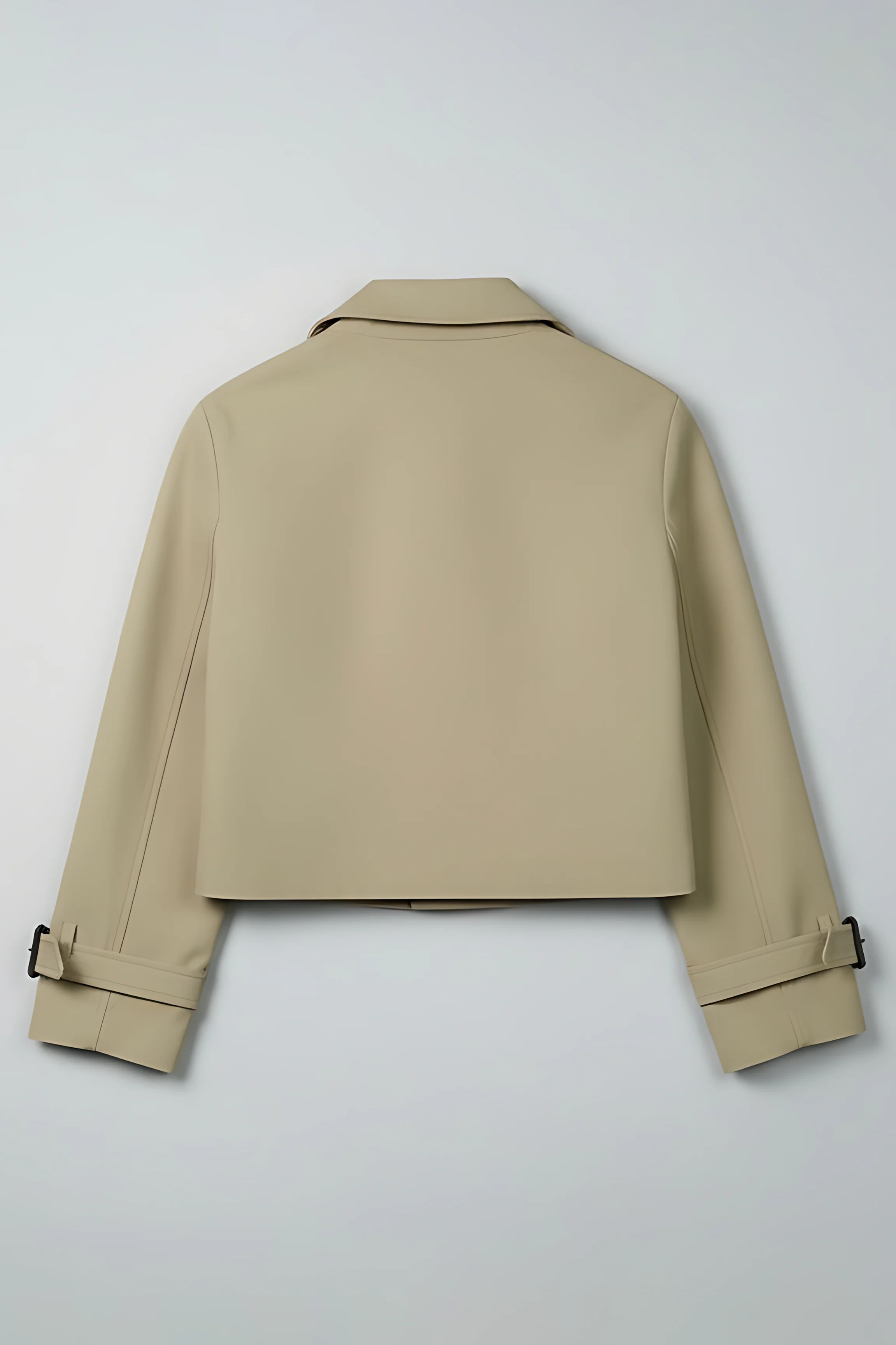 Double Breasted Cropped Trench Coat - Khaki - Image 7