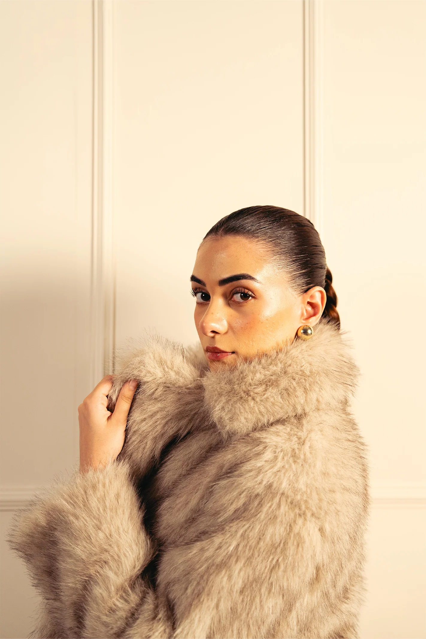 Faux Fur Short Coat - Steel Grey - Image 4