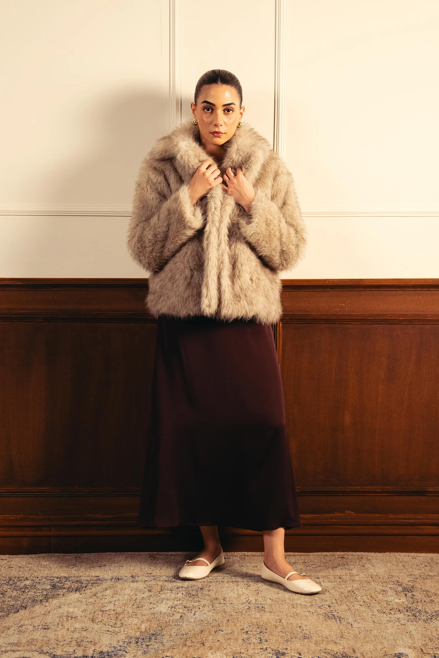 Faux Fur Short Coat - Steel Grey - Image 6