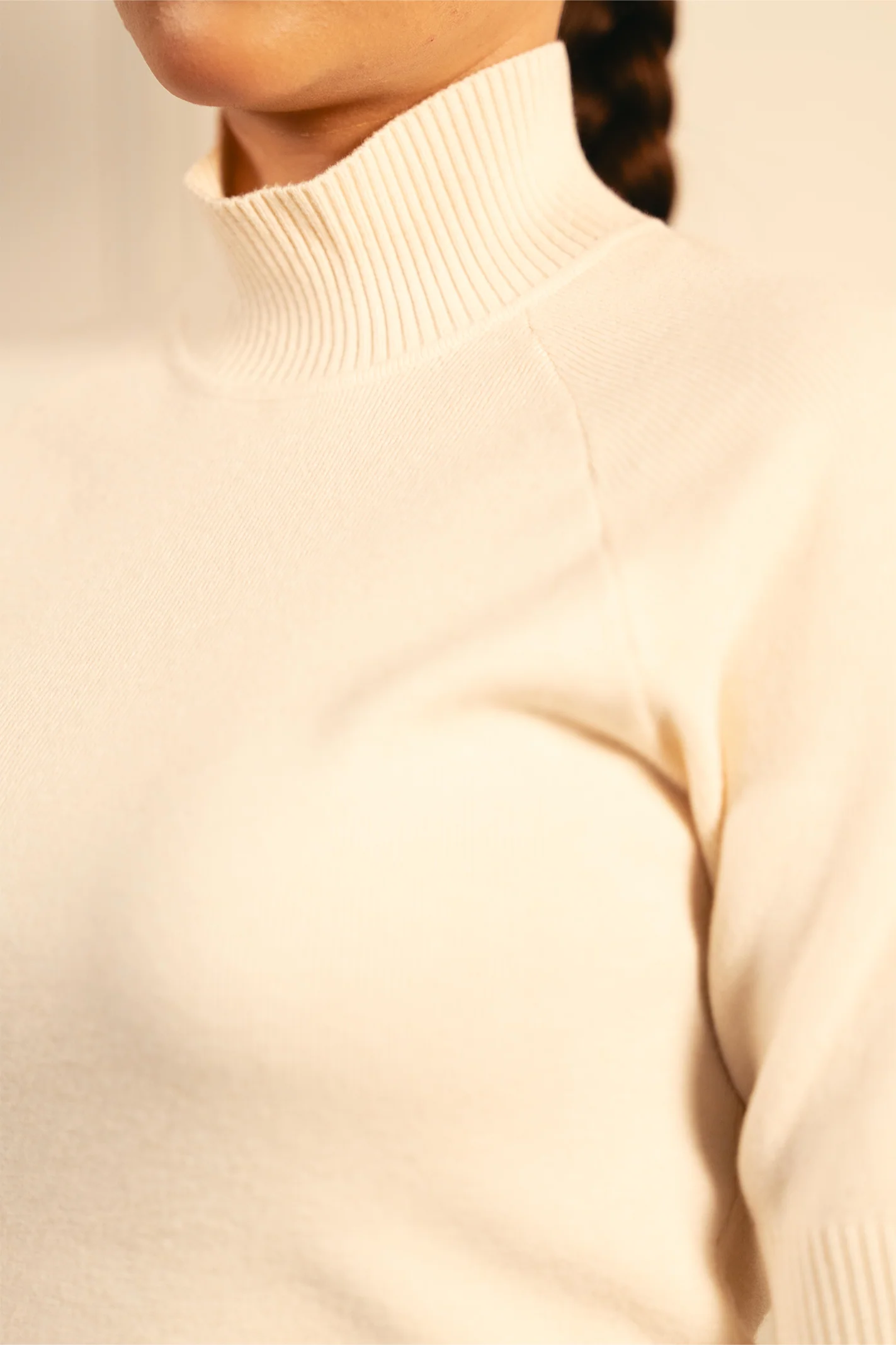 Fine Knit Mock Neck Top - Cream - Image 4