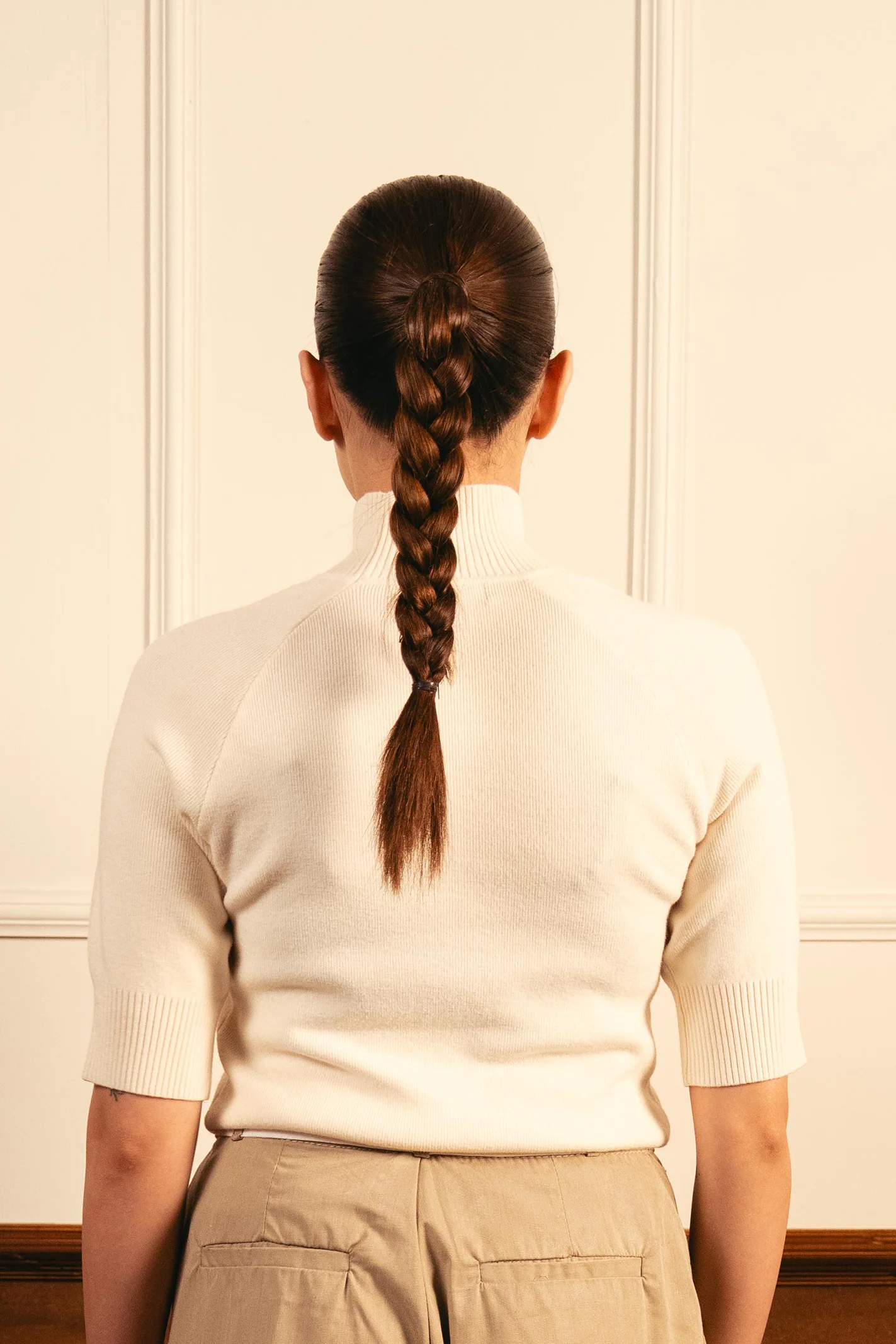 Fine Knit Mock Neck Top - Cream - Image 5