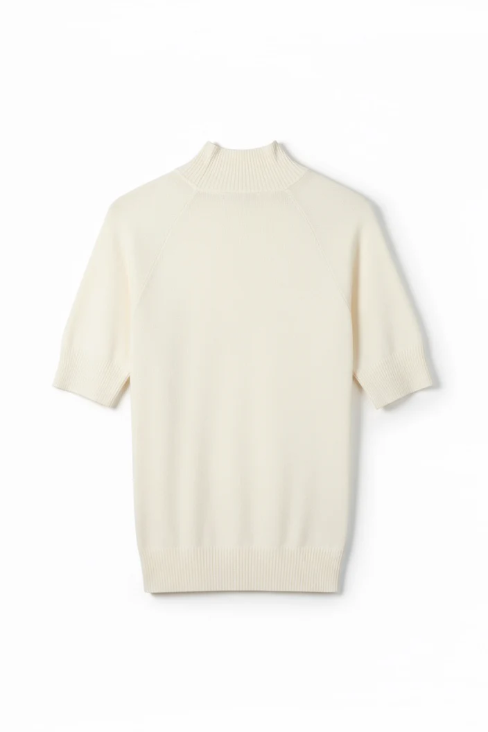 Fine Knit Mock Neck Top - Cream - Image 7