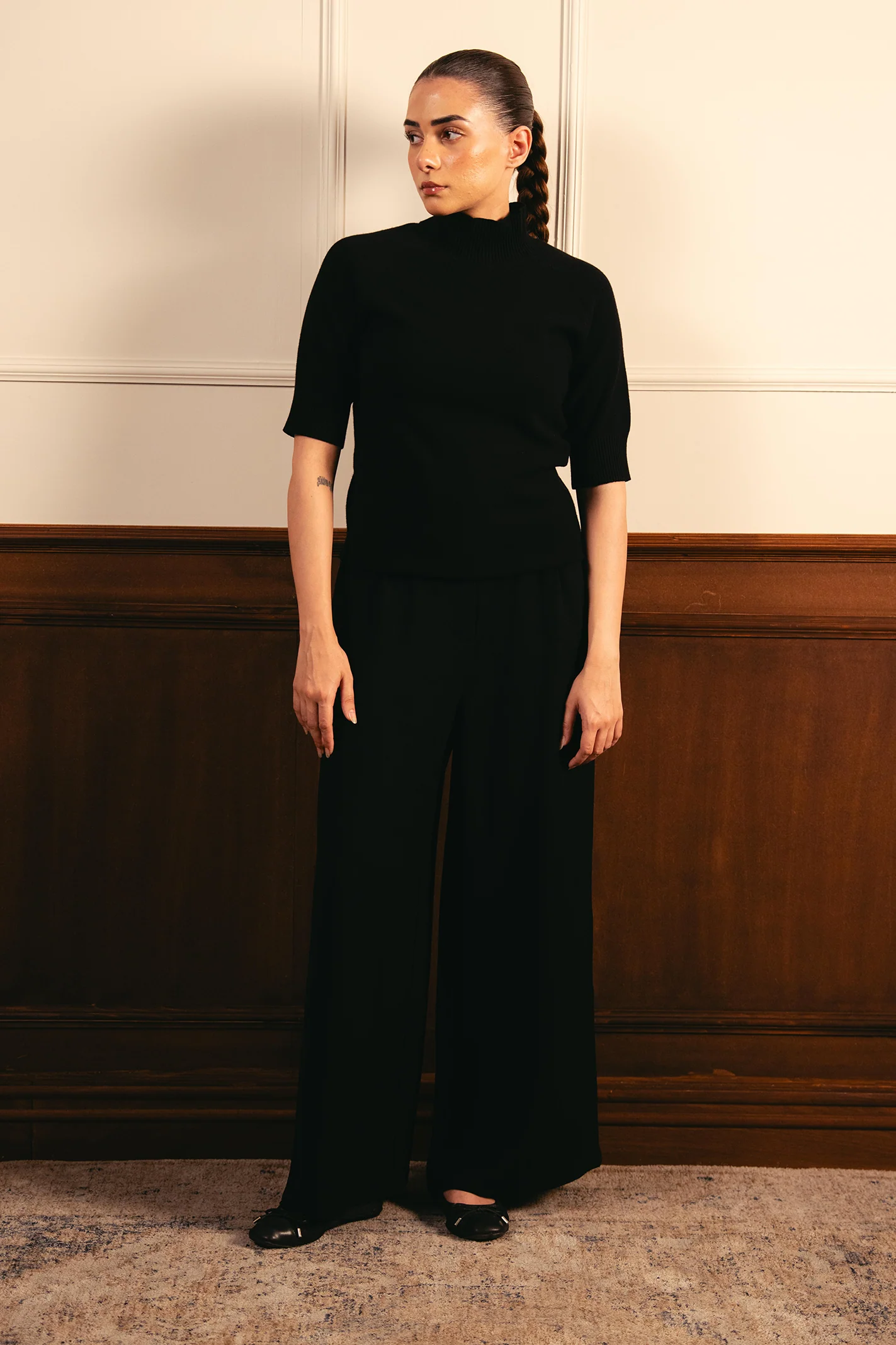 Fine Knit Mock Neck Top - Black - Image 3