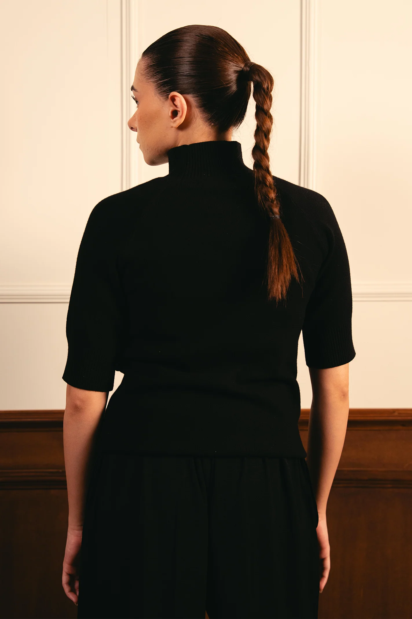 Fine Knit Mock Neck Top - Black - Image 4