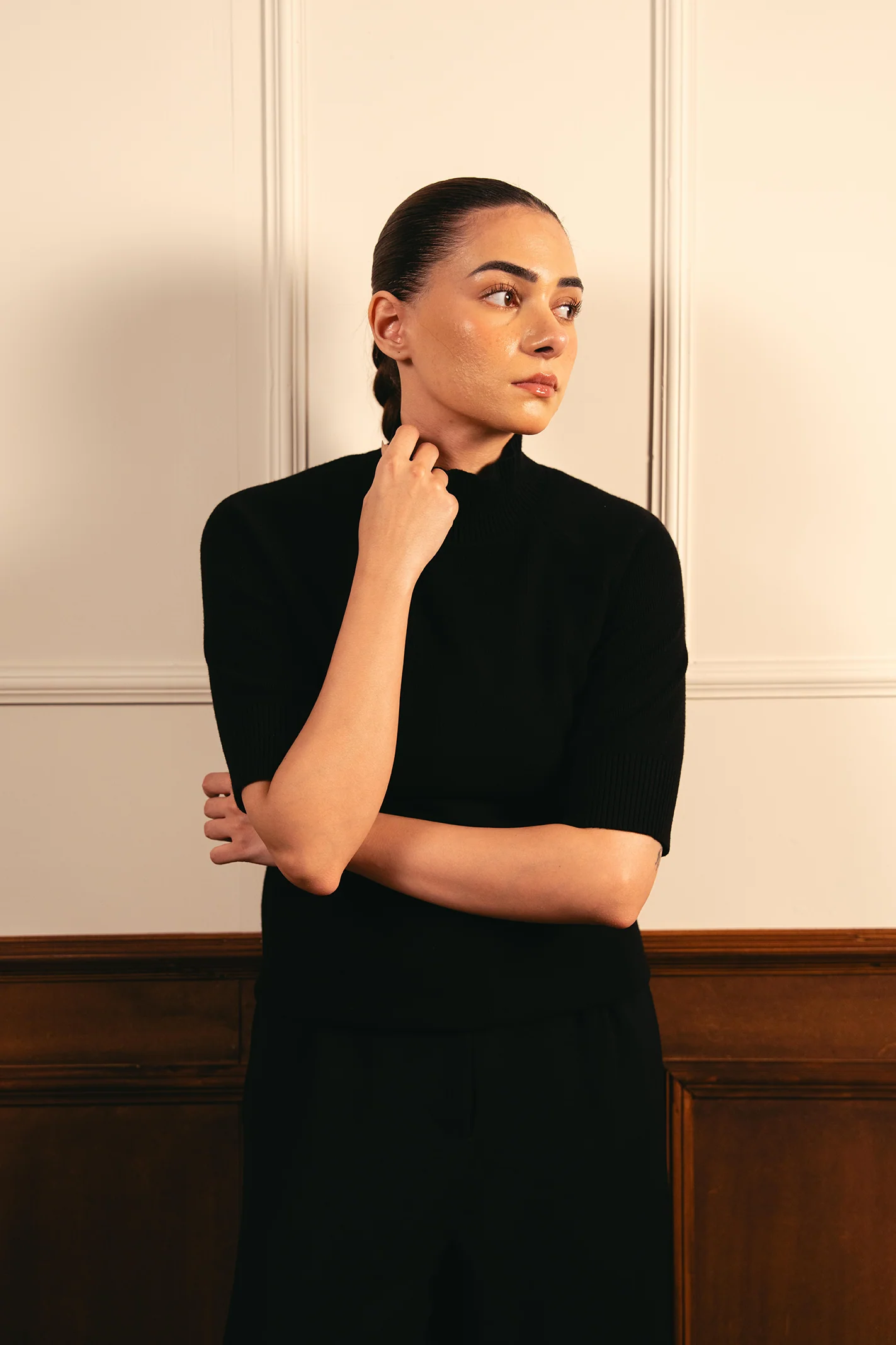 Fine Knit Mock Neck Top - Black - Image 5
