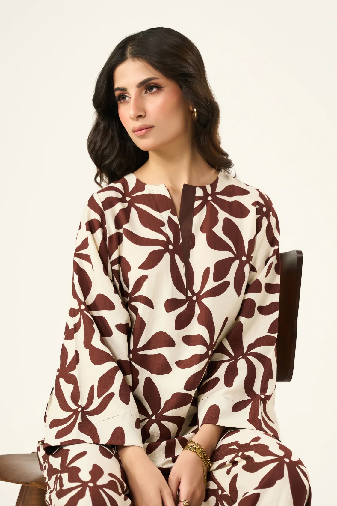 Flora Co-Ord Set - Brown & Cream - Image 5