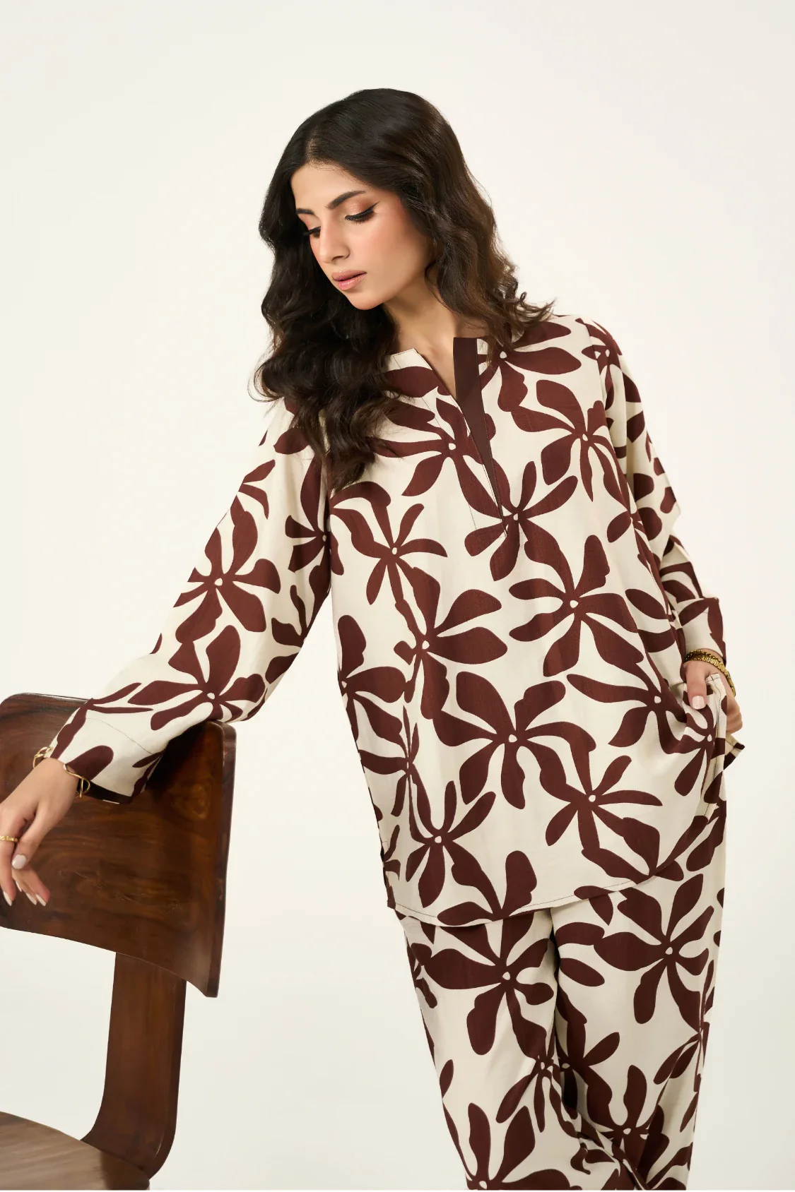 Flora Co-Ord Set - Brown & Cream - Image 6
