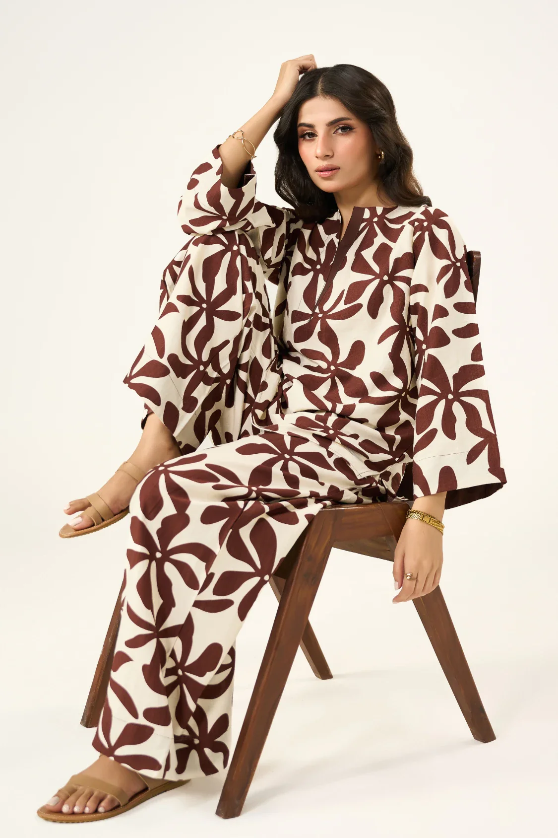 Flora Co-Ord Set - Brown & Cream - Image 7