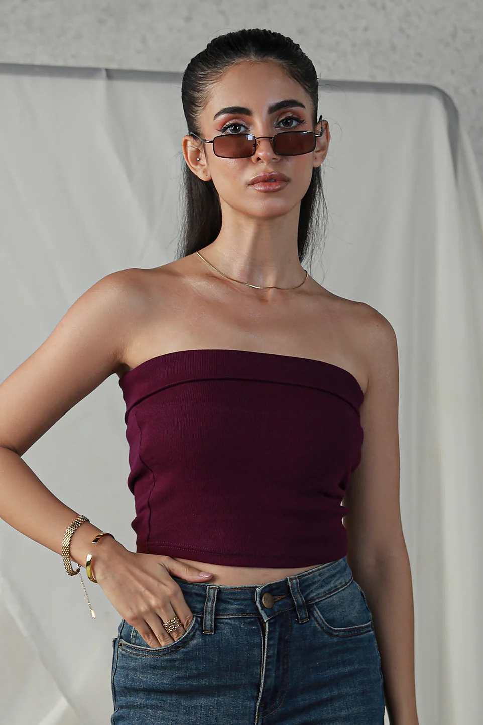 Fold Over Bandeau - Burgundy - Image 2