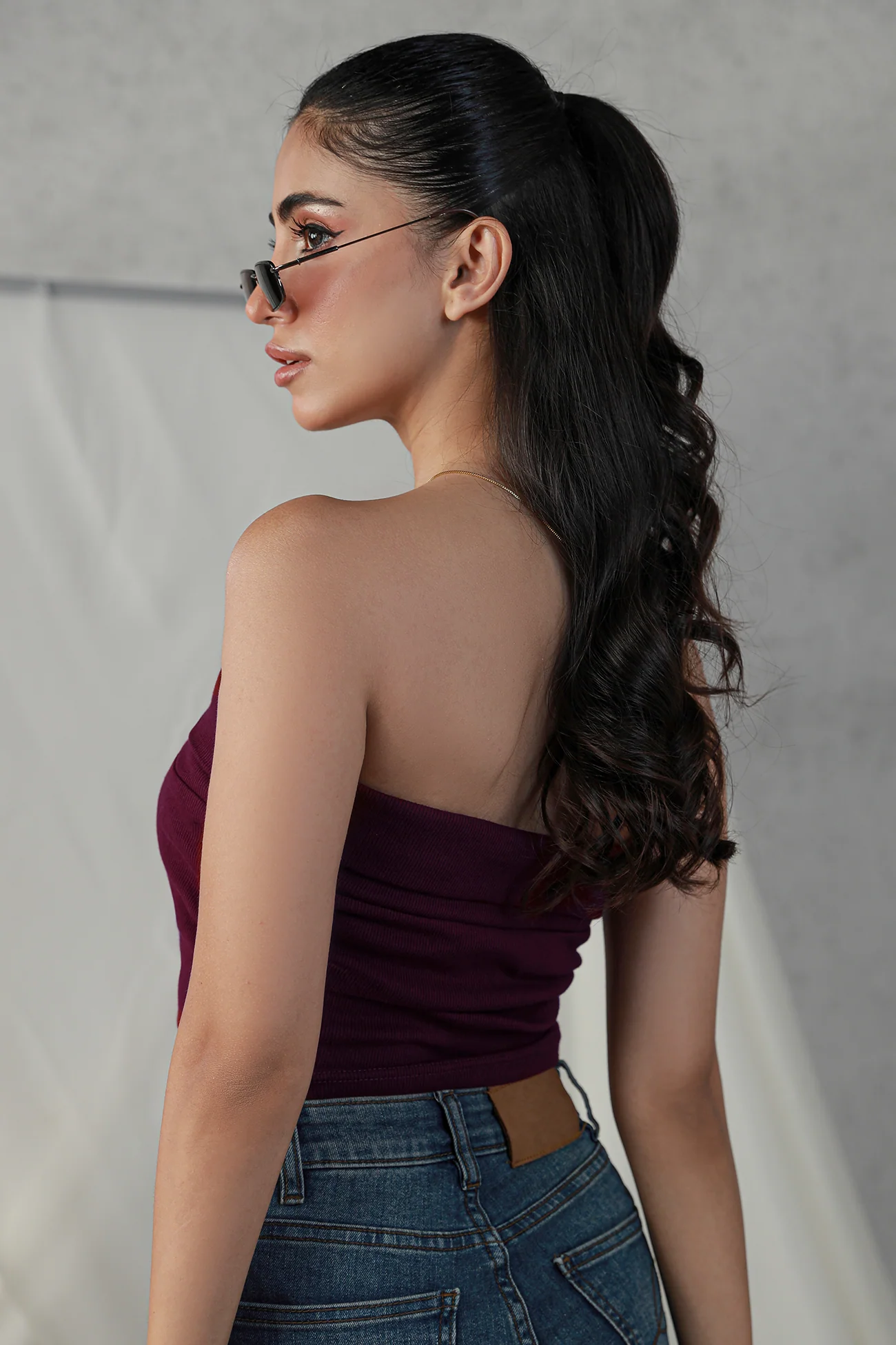 Fold Over Bandeau - Burgundy - Image 3