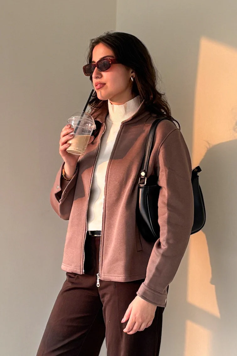 Women Full Zipper Jacket - Brown - Image 3