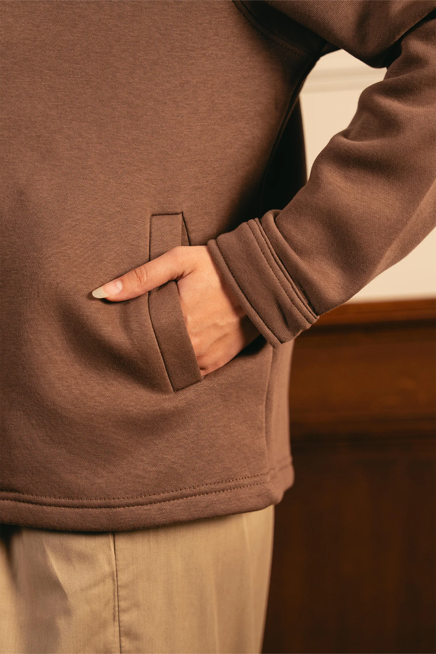 Women Full Zipper Jacket - Brown - Image 6